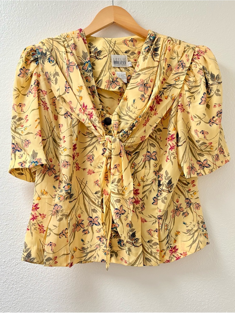 Vintage Cottagecore Prairie Yellow Floral Tie-Neck Blouse